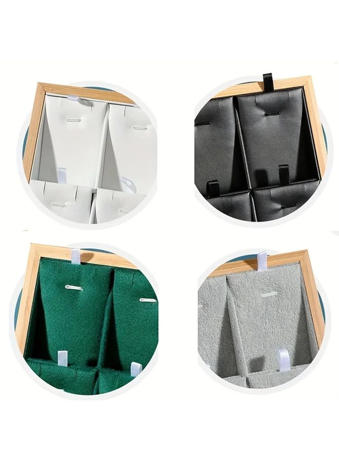Black Wooden Jewelry Display Tray With 18 Compartments And Green Felt Lining - Image 3
